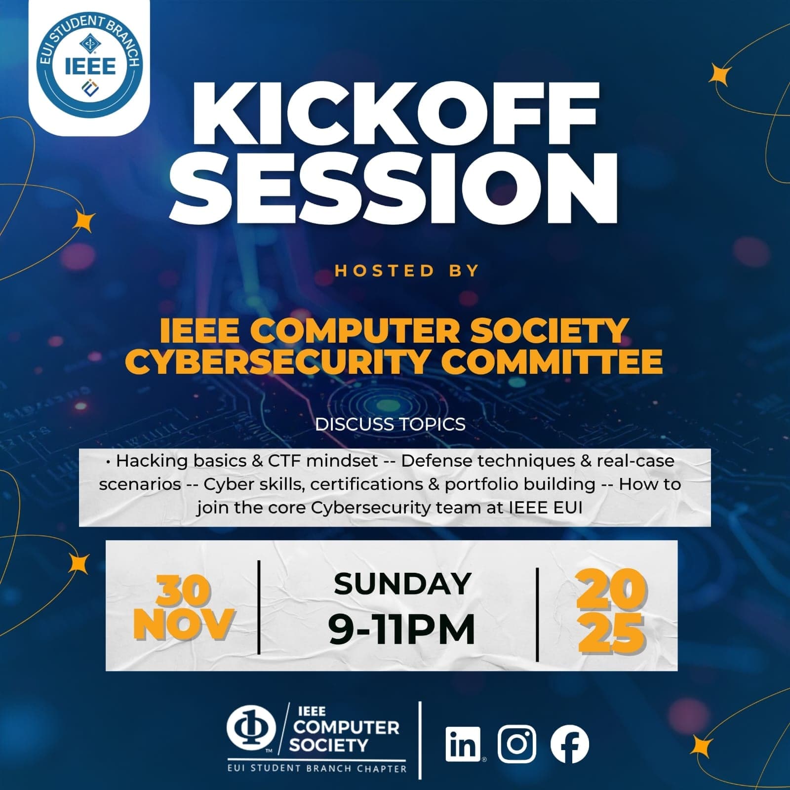 IEEE EUI Computer Society Cybersecurity Committee Kickoff banner